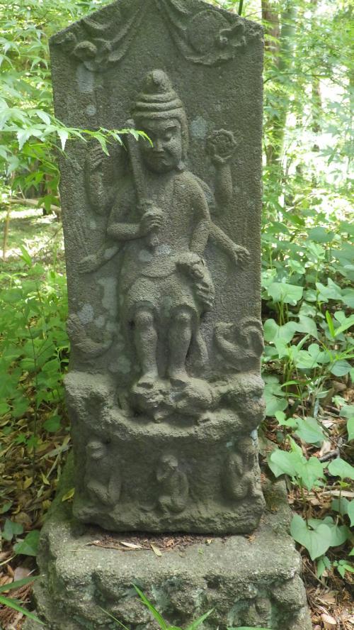 率土神社の庚申塔（石像）と三猿