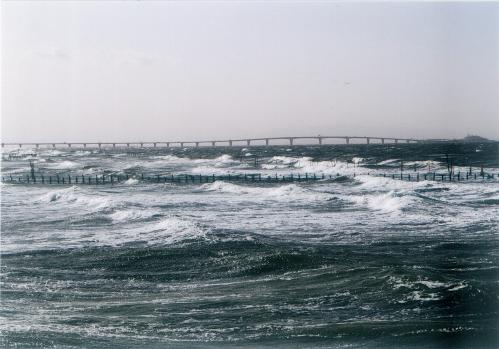 海浜公園より強風化のアクアラインを望む