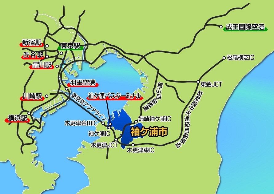 袖ケ浦市へのアクセス地図の画像