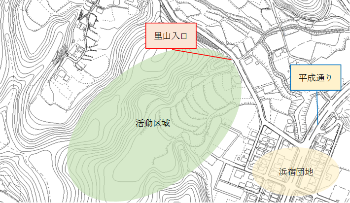 里山を歩く会の活動区域の図