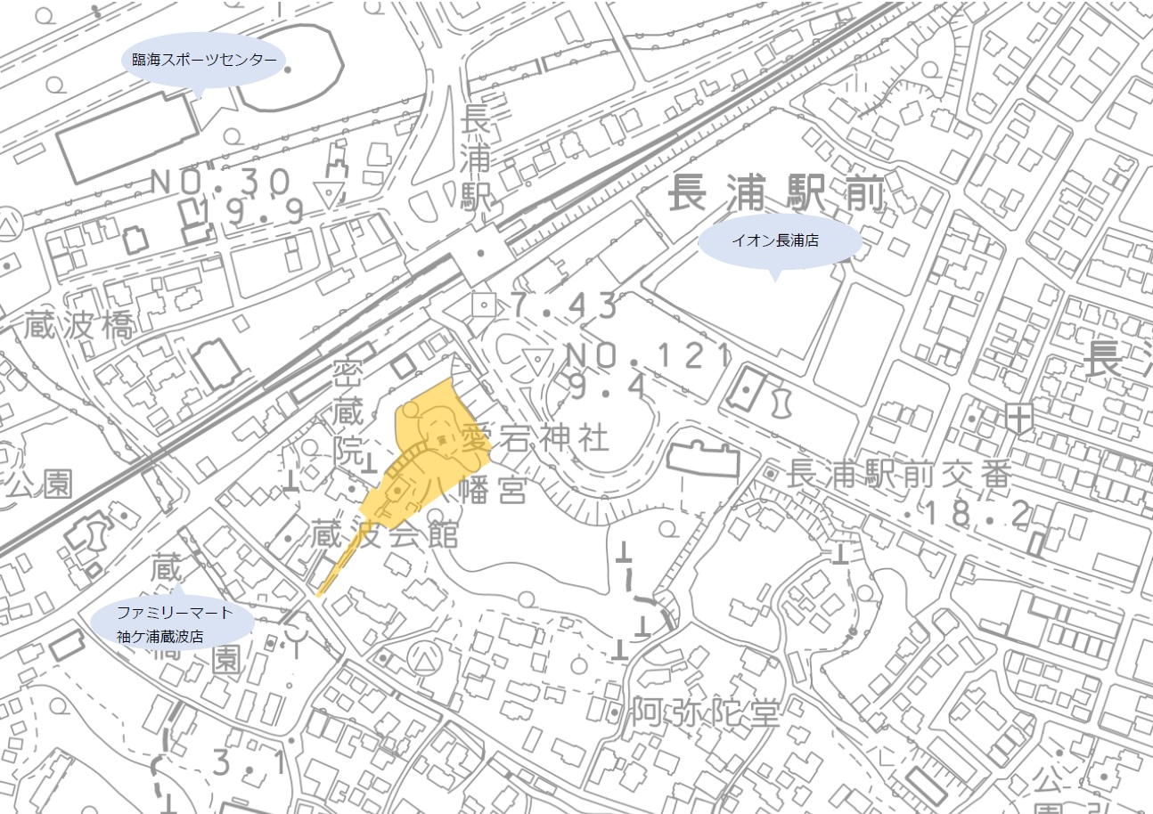 蔵波八幡神社、蔵波城跡の位置図