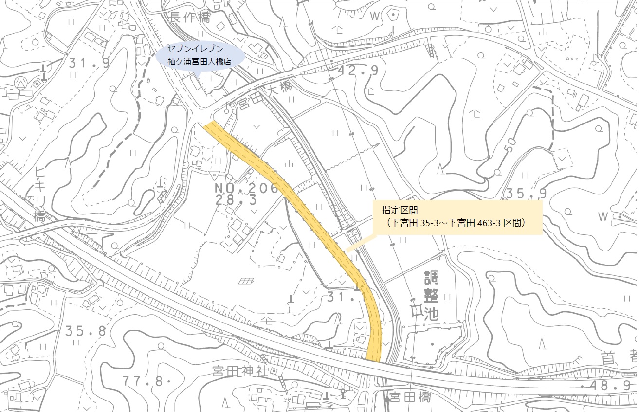 主要地方道君津平川線の位置図