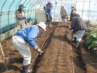 第23回、受講生が菌ちゃん農法（畝作り）をしている様子の写真