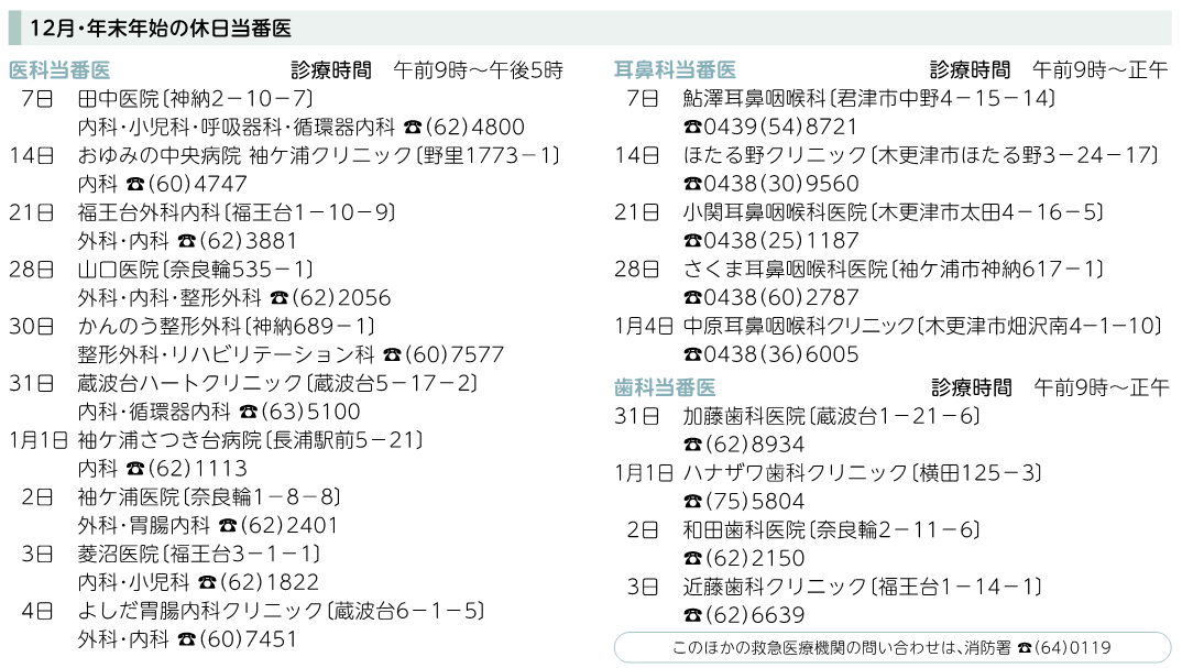 12月・年末年始の休日当番医