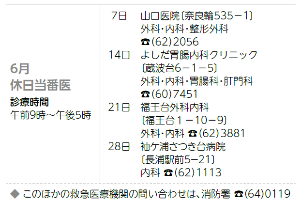 6月休日当番医