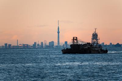 長浦港から見るスカイツリーの遠望の写真